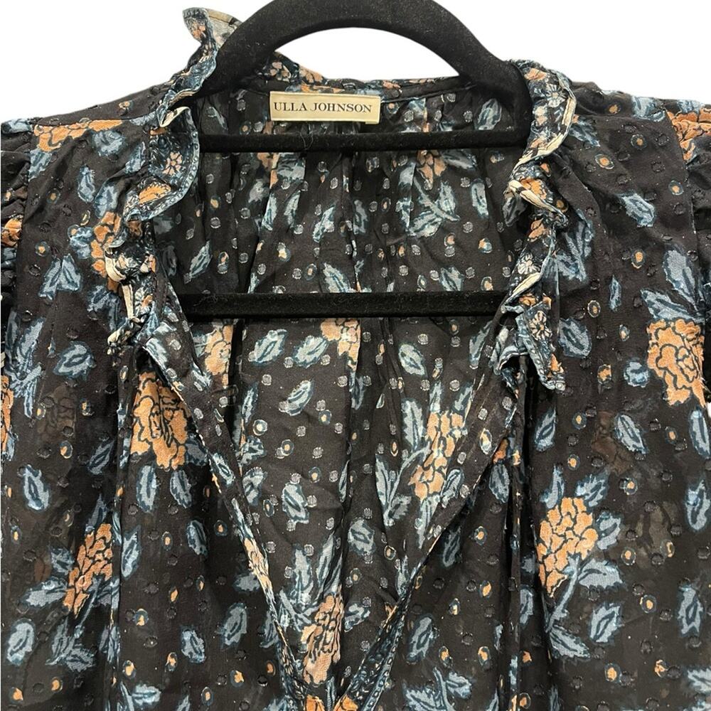 ULLA JOHNSON "Elis" Silk Blouse Swiss Dot Floral Print BOHO  Size:: XS | US 0 - Picture 6 of 10